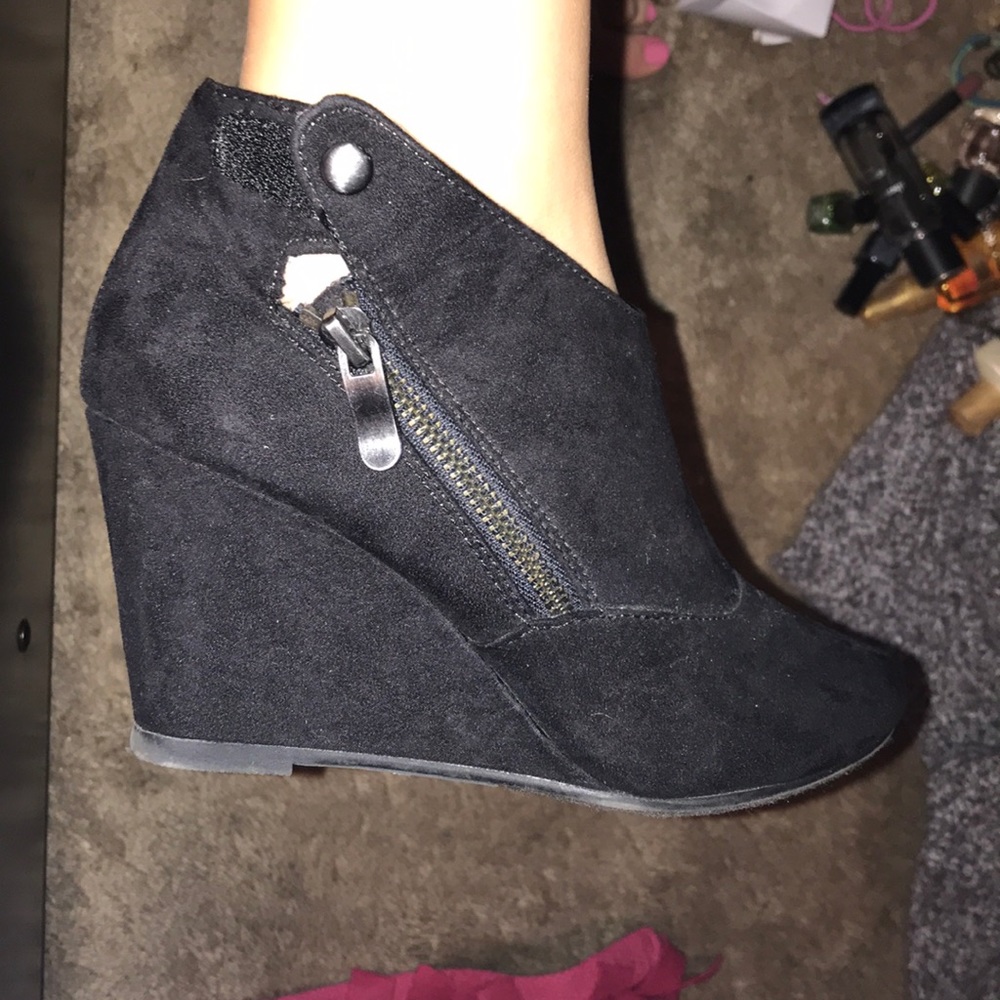 Black wedge booties